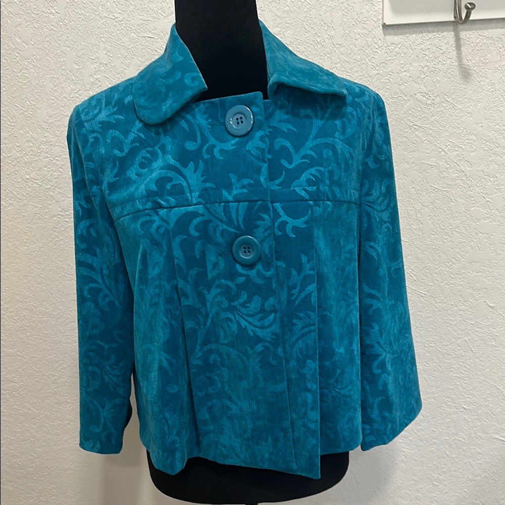 R.Q.T. Elegant Teal Women's Cape Textured Cropped Jacket Small